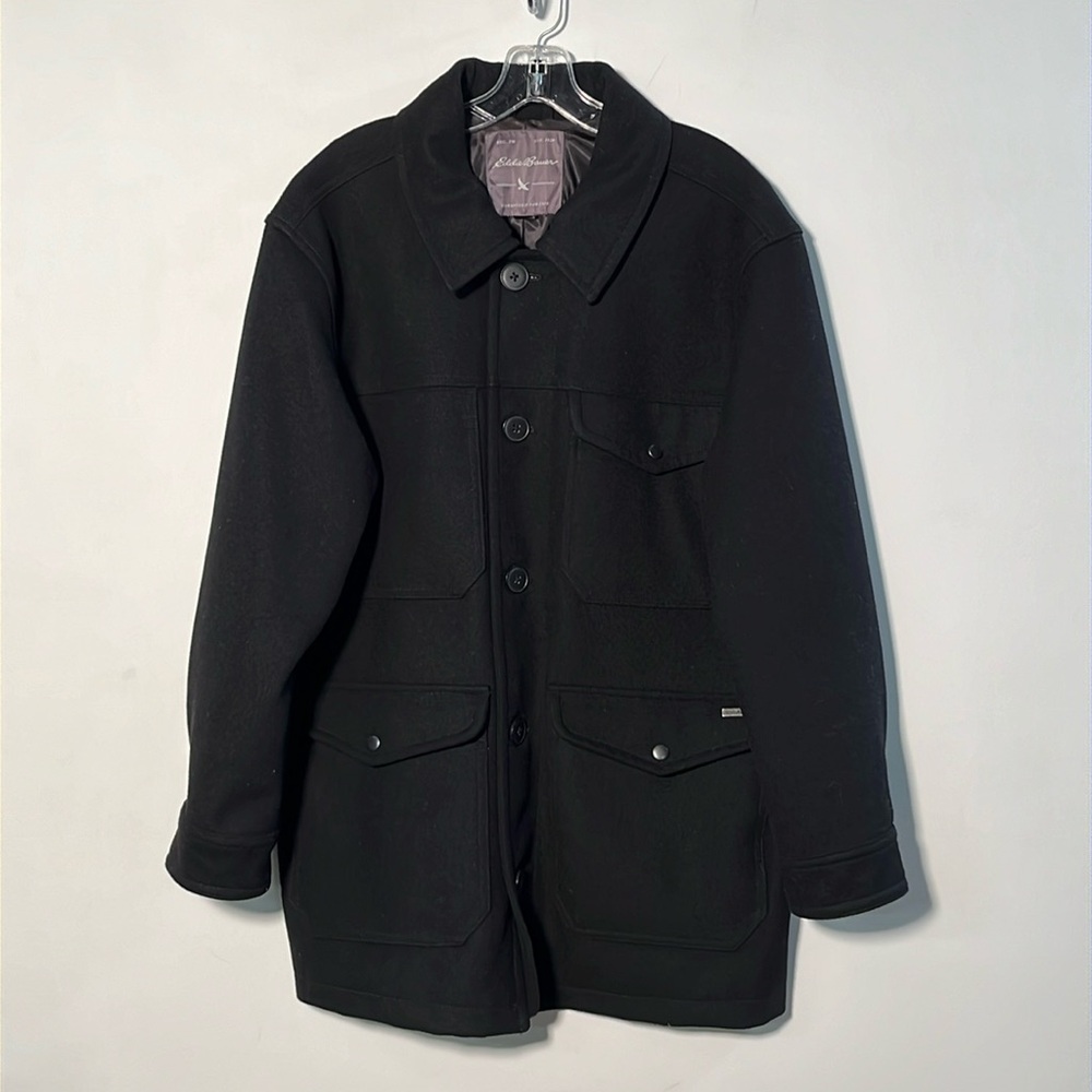 EDDIE BAUER Men's Black Wool 4 Pocket Zip/Button Career/Weekend Peacoat SZ XL